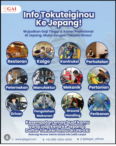 Program Tokutei Ginou LPK GAI: Kerja di Jepang Gaji Belasan Juta